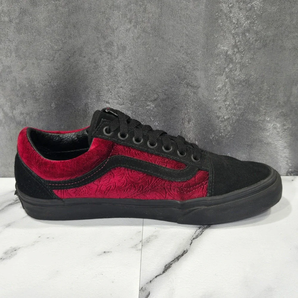 Vans Old Skool Sneakers Mens 6.5 Womens 8 Paisley Velvet Black Red Skate